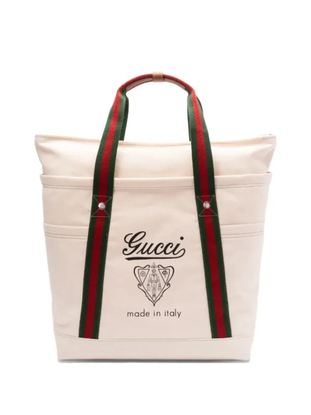 Gucci Canvas Tote with Red and Green Striped Handles